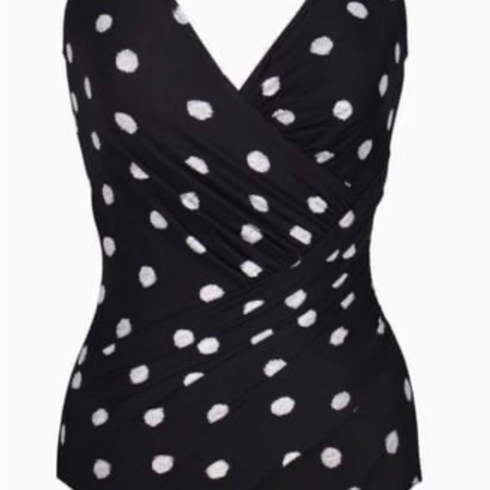 NWT Miraclesuit Black with White Polka Dot One-Piece Style - Oceanus- Size 12